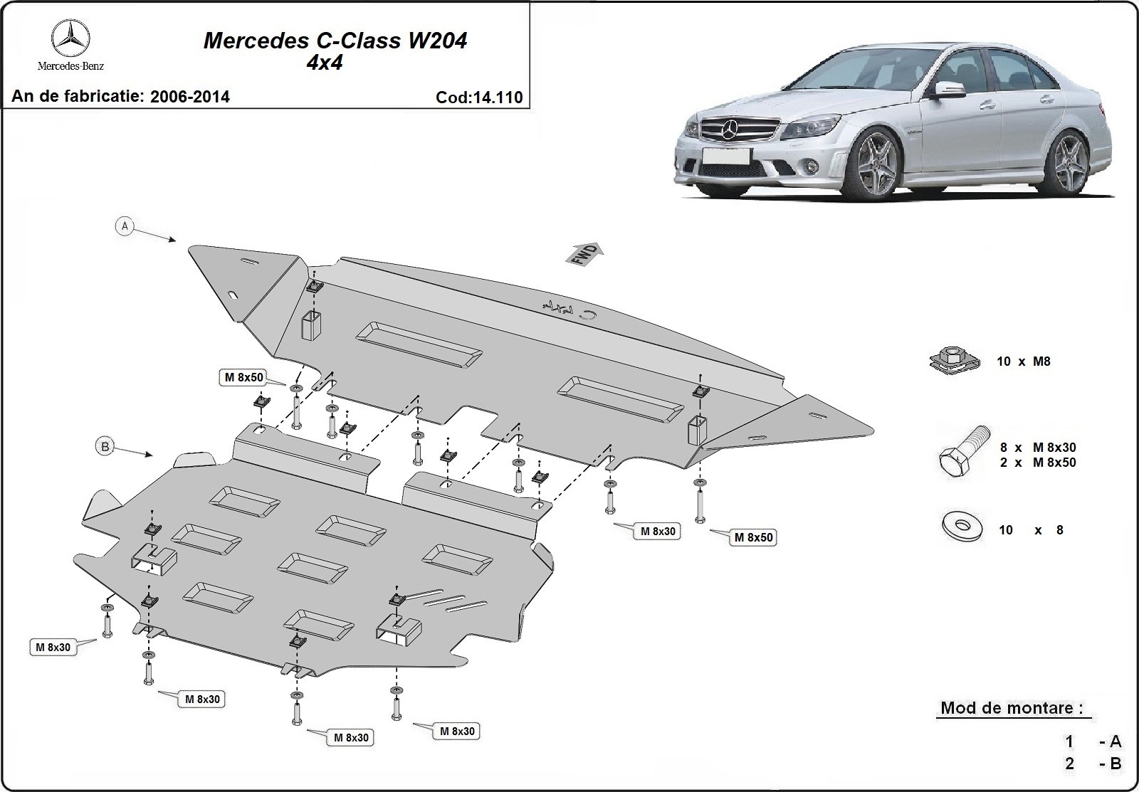 Skid plate Steel Engine+ | Mercedes C-Class W204 4x4 (2006-2014) - 3