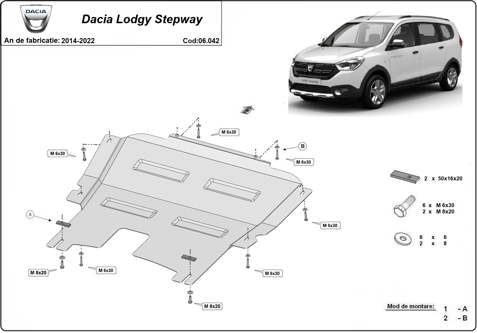 Bunnplate Stål Motor+ | Dacia Lodgy Stepway (2014-2022) - 3