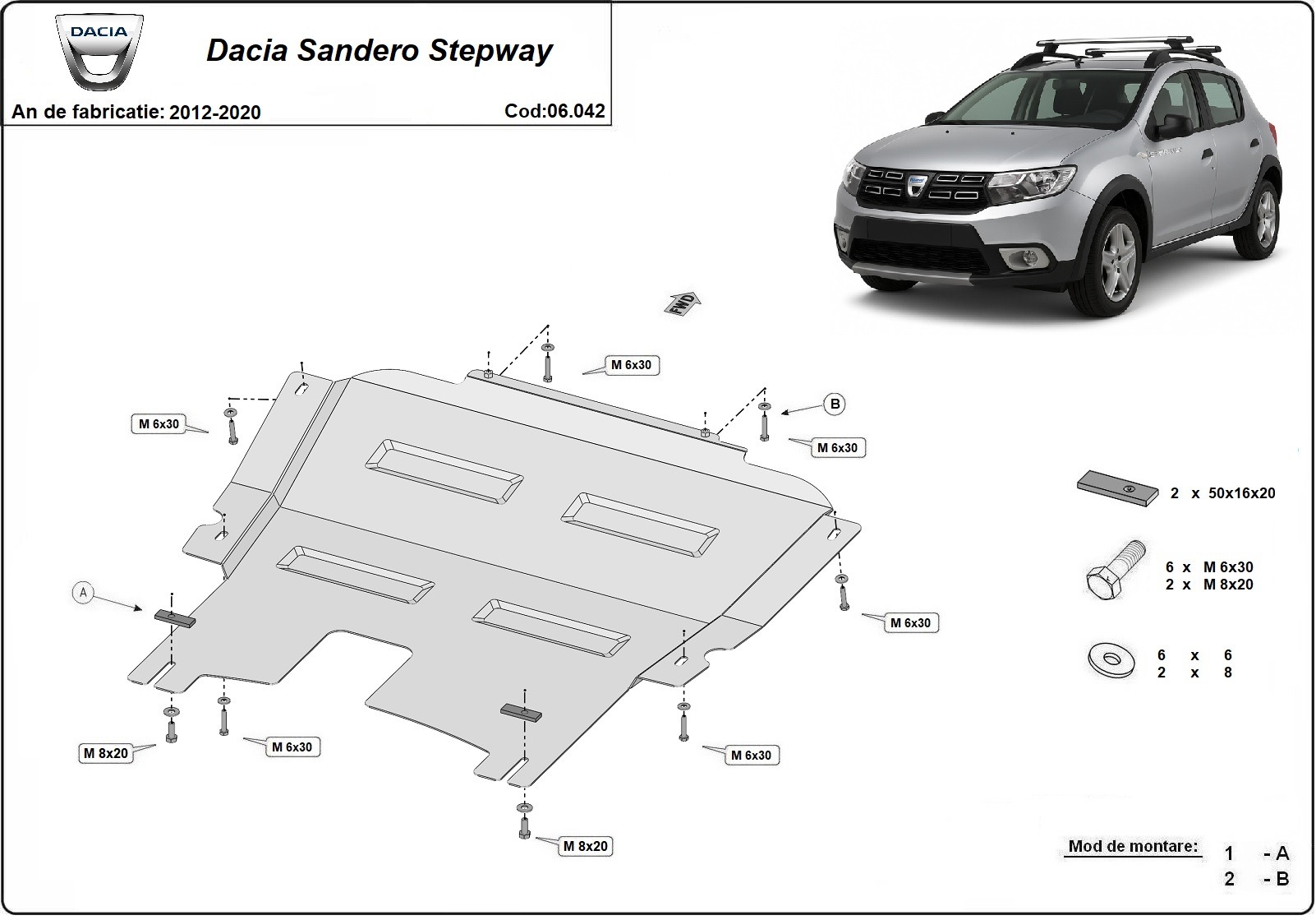 Bundplade Stål Motor+ | Dacia Sandero Stepway (2012-2020) - 3