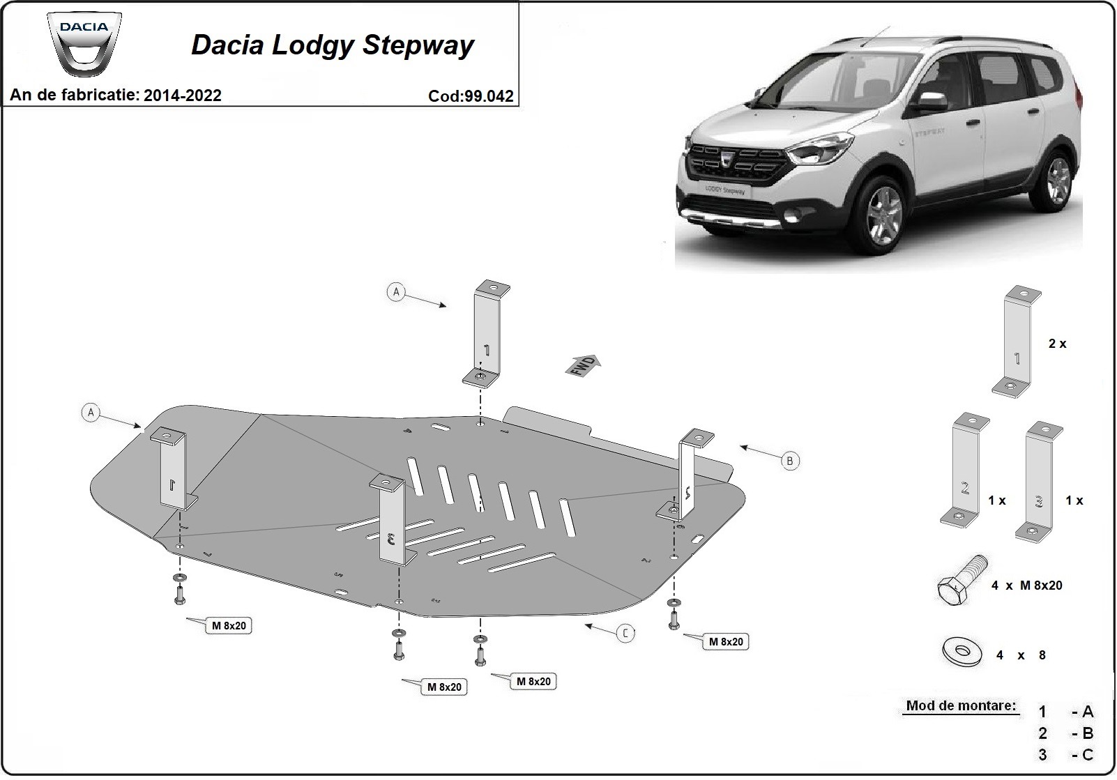 Bunnplate Stål Drivstofftank | Dacia Lodgy Stepway (2014-2022) - 3