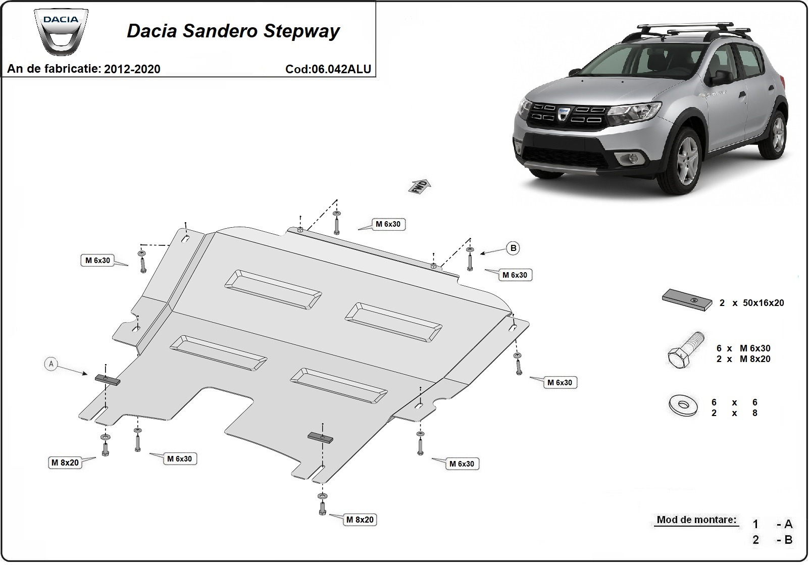 Bunnplate Aluminium Motor+ | Dacia Sandero Stepway (2012-2020) - 3