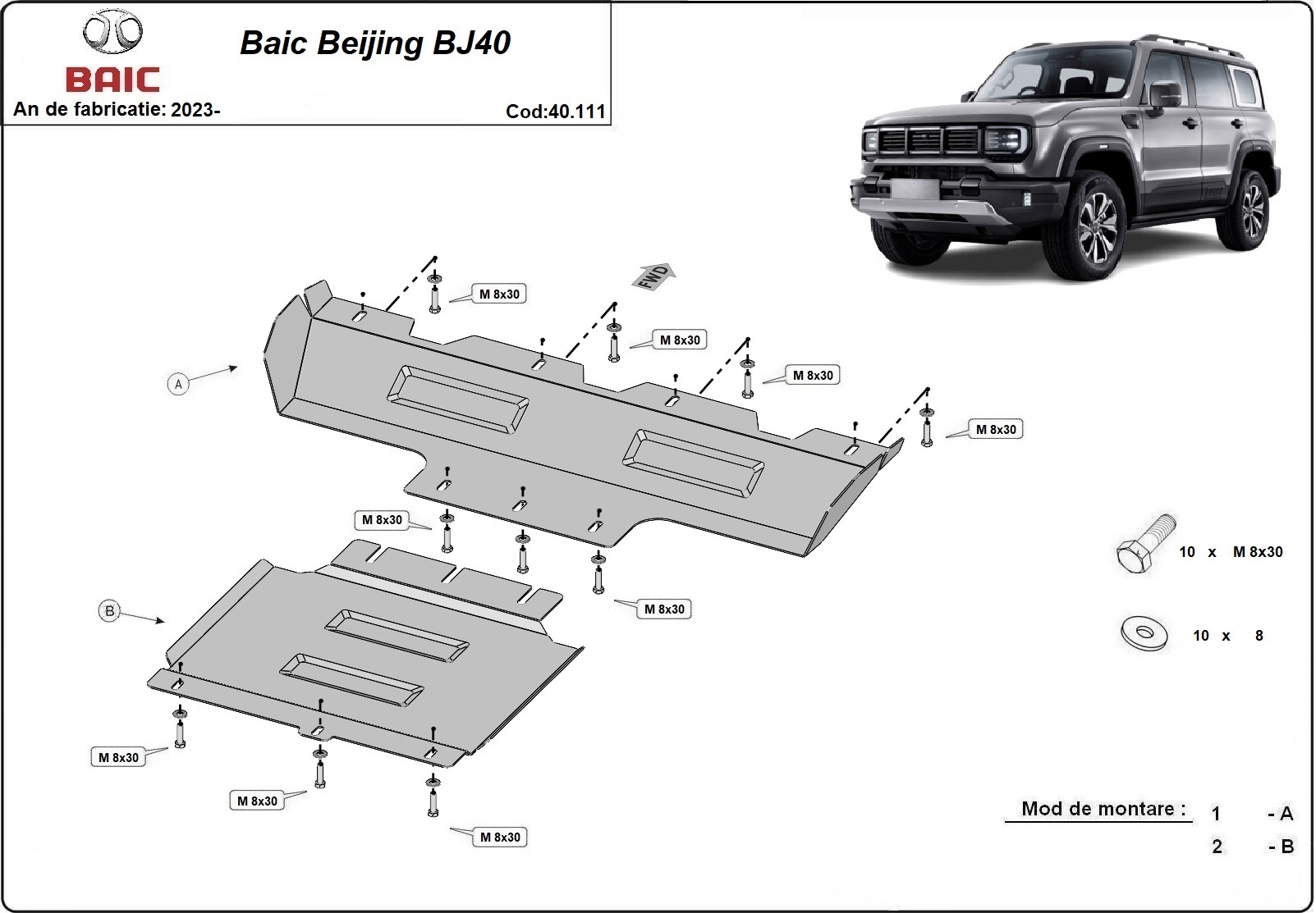 Hasplåt Stål Motor+ | Baic Beijing BJ40 (2023-2026) - 3