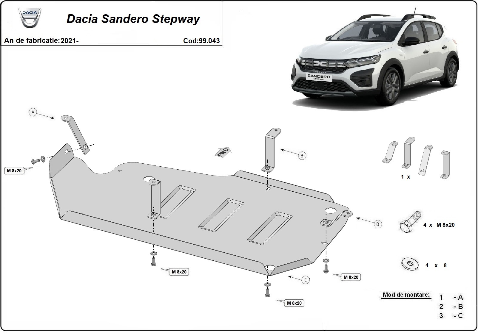 Hasplåt Stål Bränsletank | Dacia Sandero Stepway (2021-2026) - 3