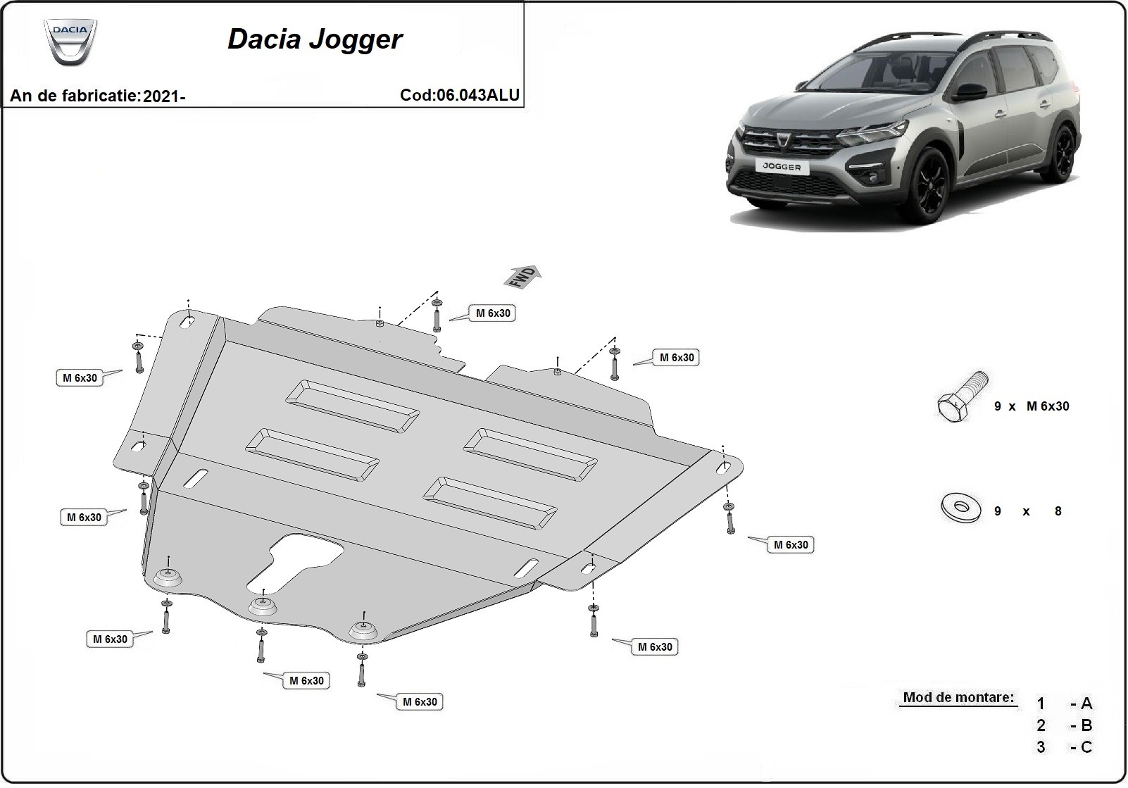 Bunnplate Aluminium Motor+ | Dacia Jogger (2021-2026) - 3