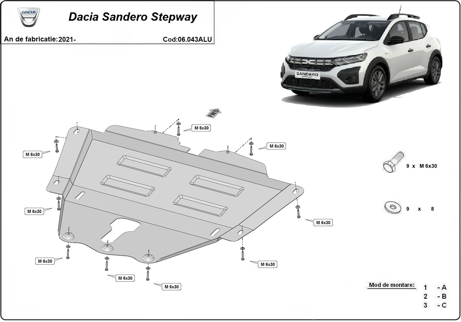 Bunnplate Aluminium Motor+ | Dacia Sandero Stepway (2021-2026) - 3