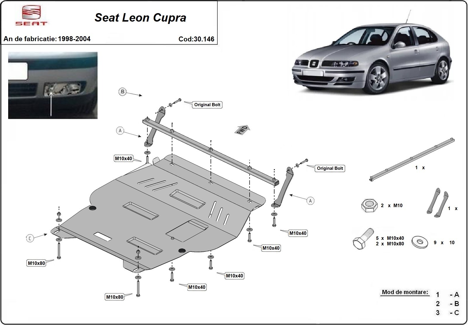 Skid plate Steel Engine+ | Seat Leon Cupra Mk1  (1998-2004) - 3
