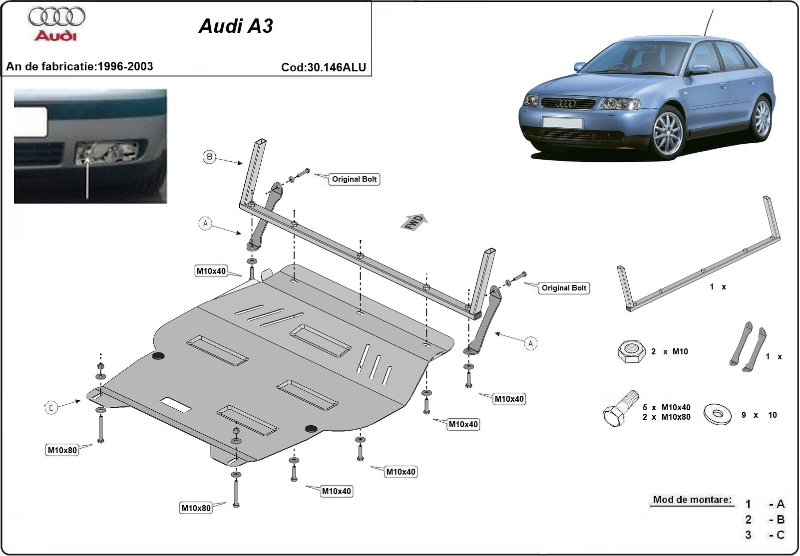 Skid plate Aluminium Engine+ | Audi A3 (1996-2003) - 3