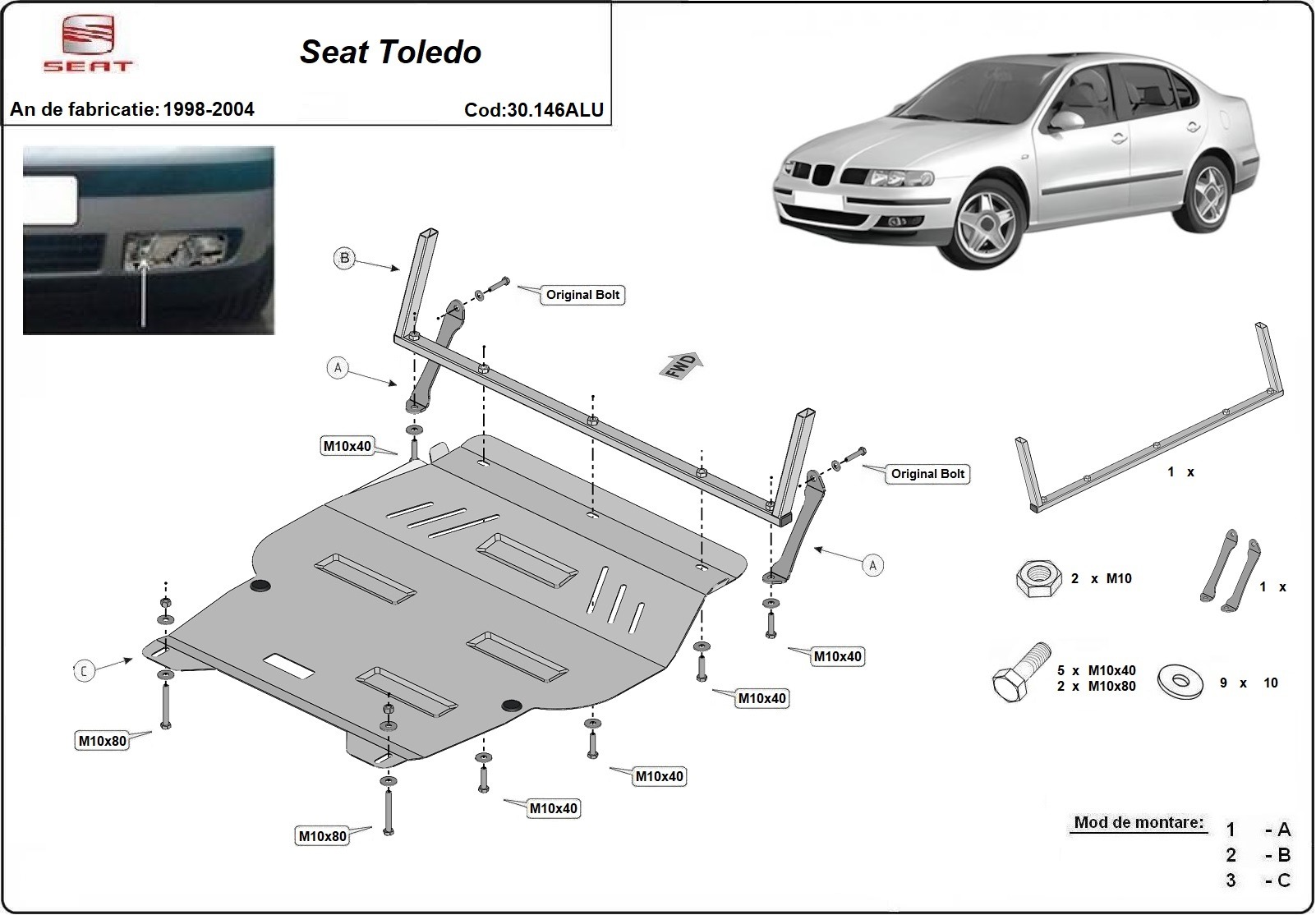 Bunnplate Aluminium Motor+ | Seat Toledo (1998-2004) - 3