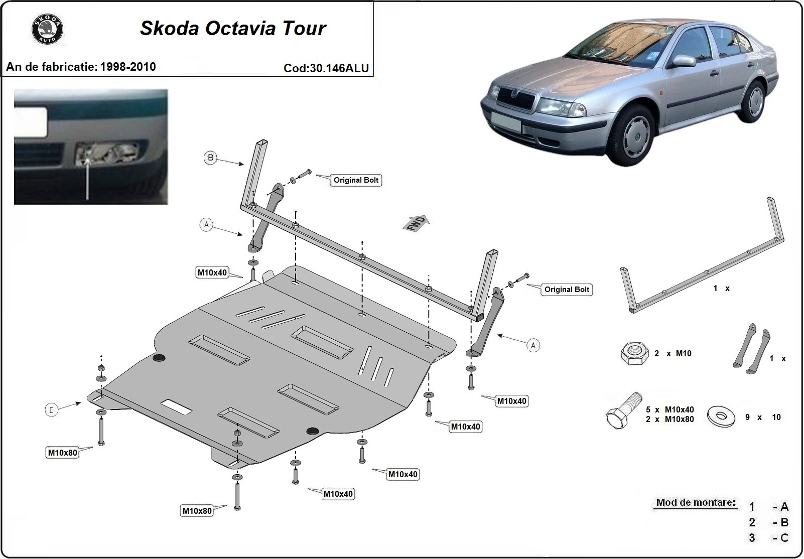 Bunnplate Aluminium Motor+ | Skoda Octavia (1998-2010) - 3