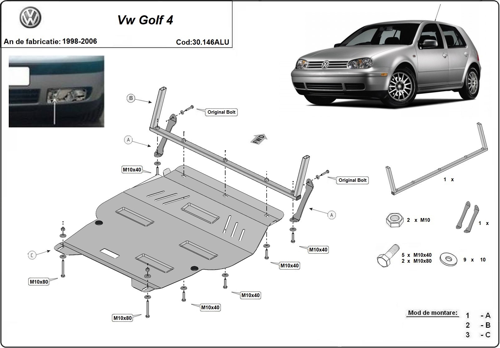 Skid plate Aluminium Engine+ | VW Golf (1998-2006) - 3