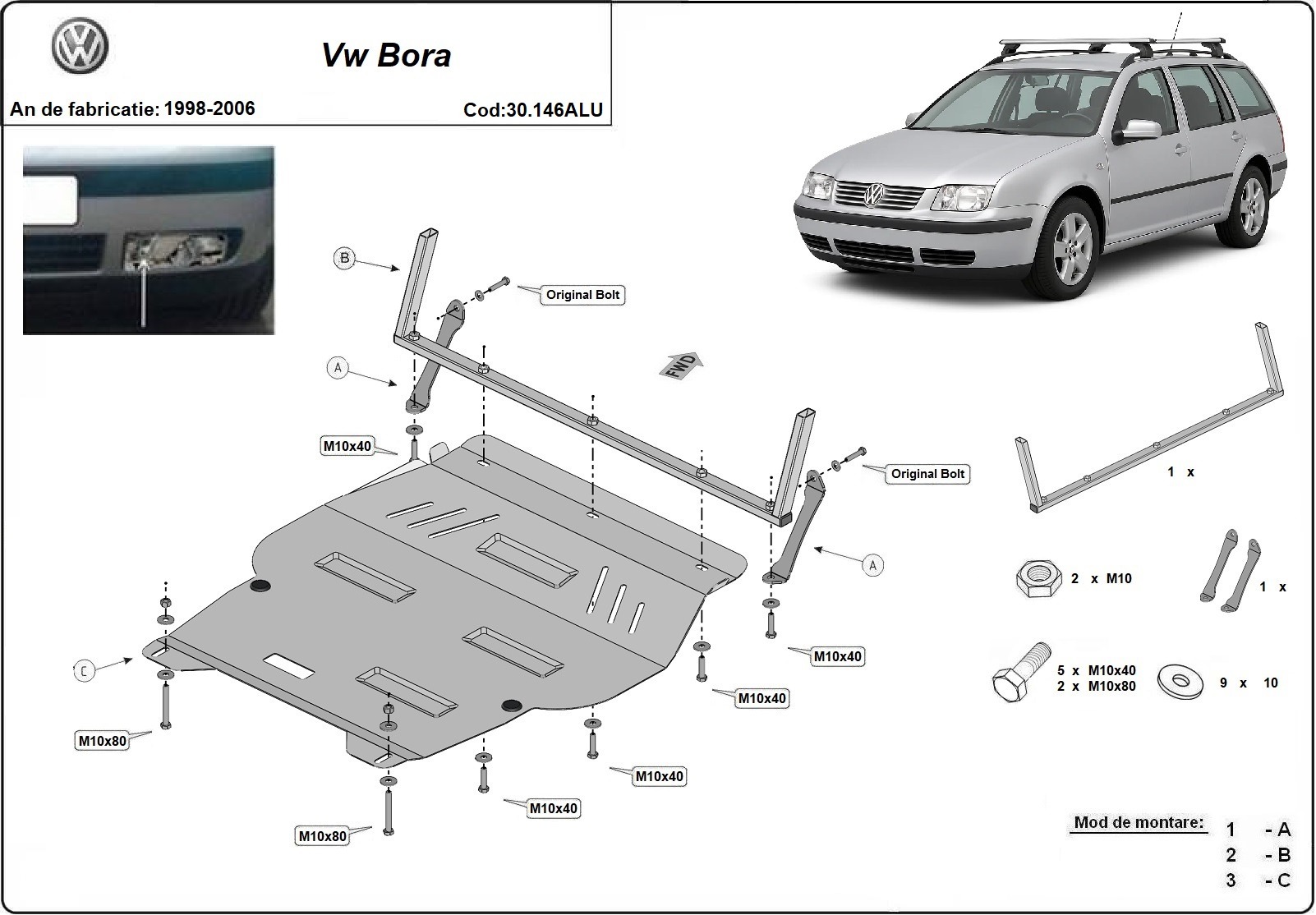 Bundplade Aluminium Motor+ | VW Bora (1998-2006) - 3