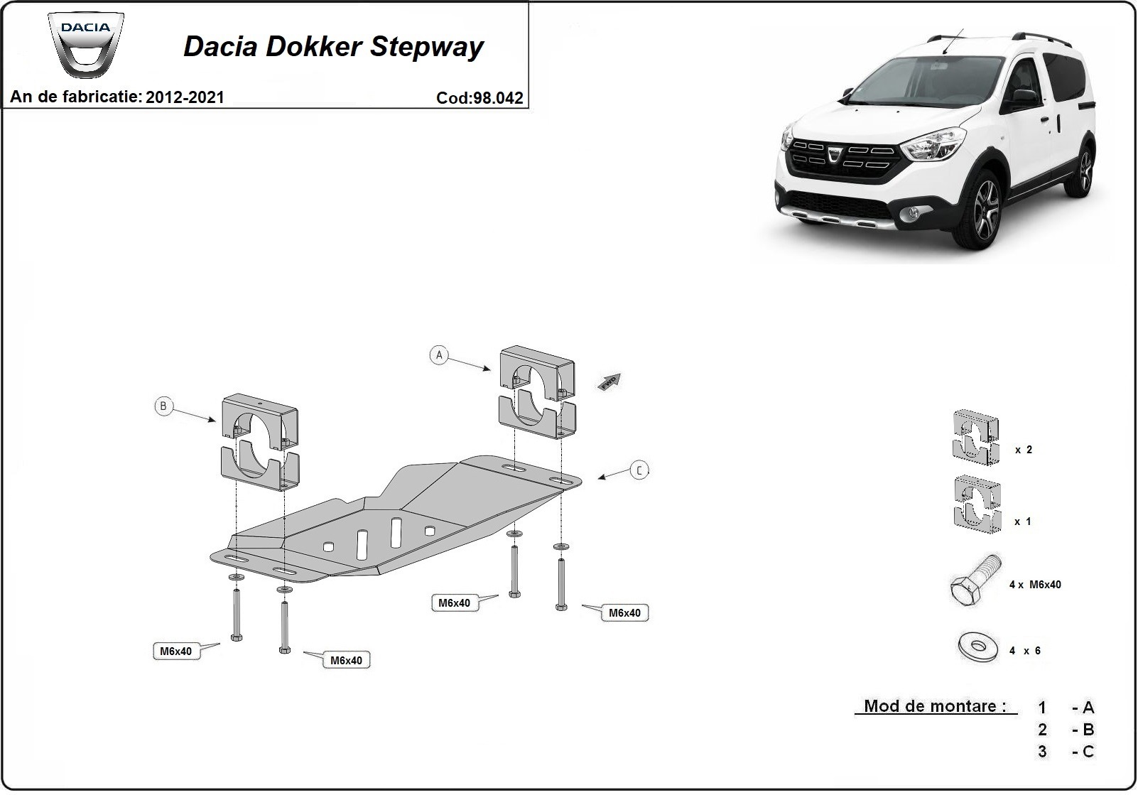 Bundplade Stål STOP&GO | Dacia Dokker Stepway (2012-2020) - 3