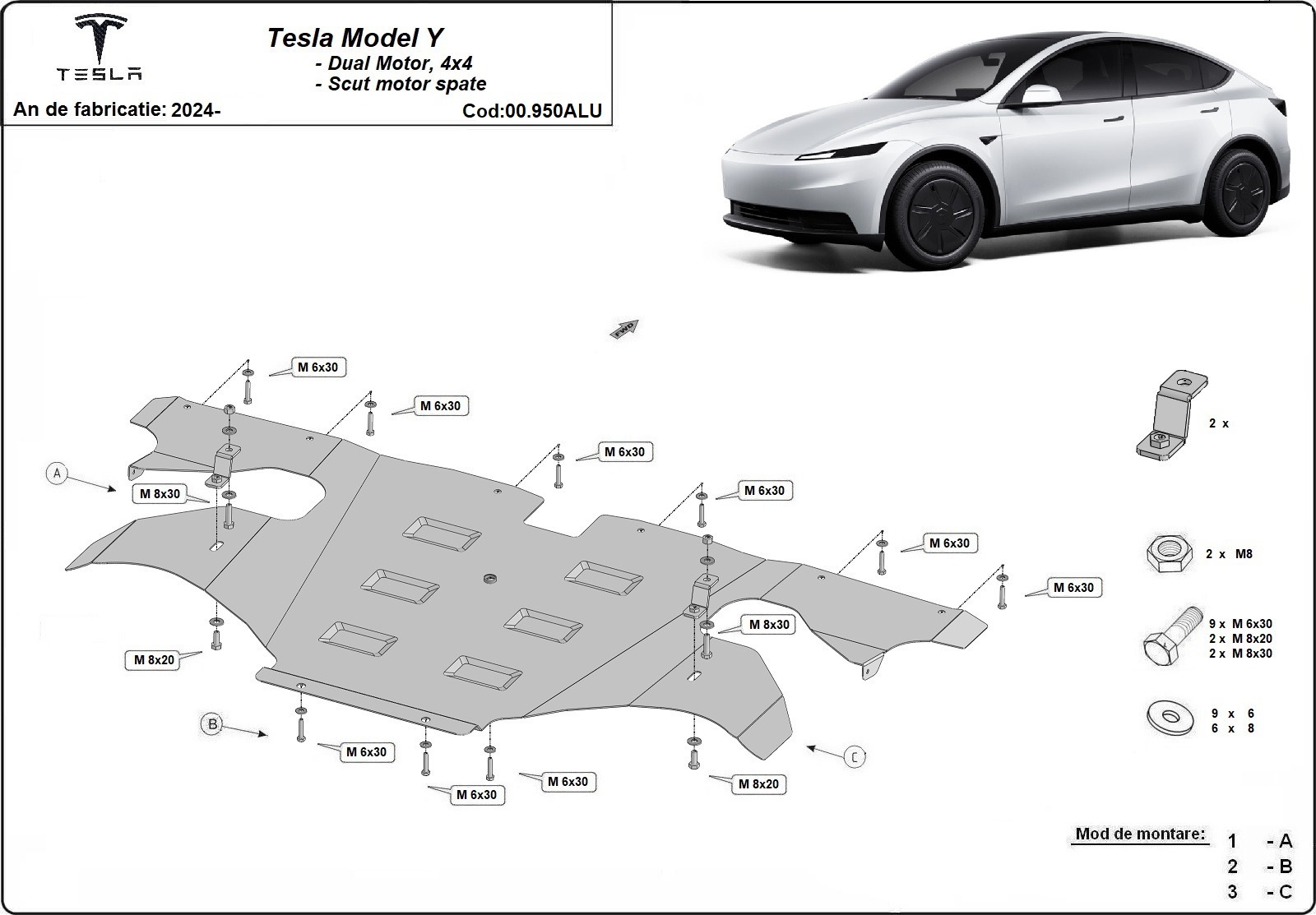 Hasplåt Aluminium Bakre elMotor | Tesla Model Y (2024-2026) - 3