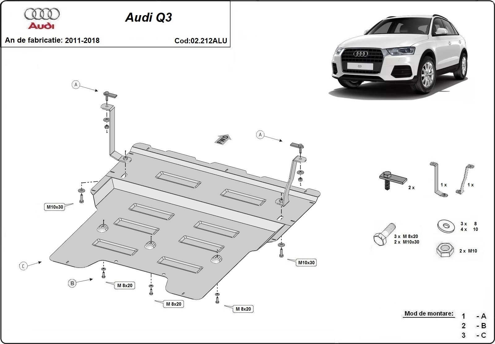 Bundplade Aluminium Motor+ | Audi Q3 (2011-2018) - 3