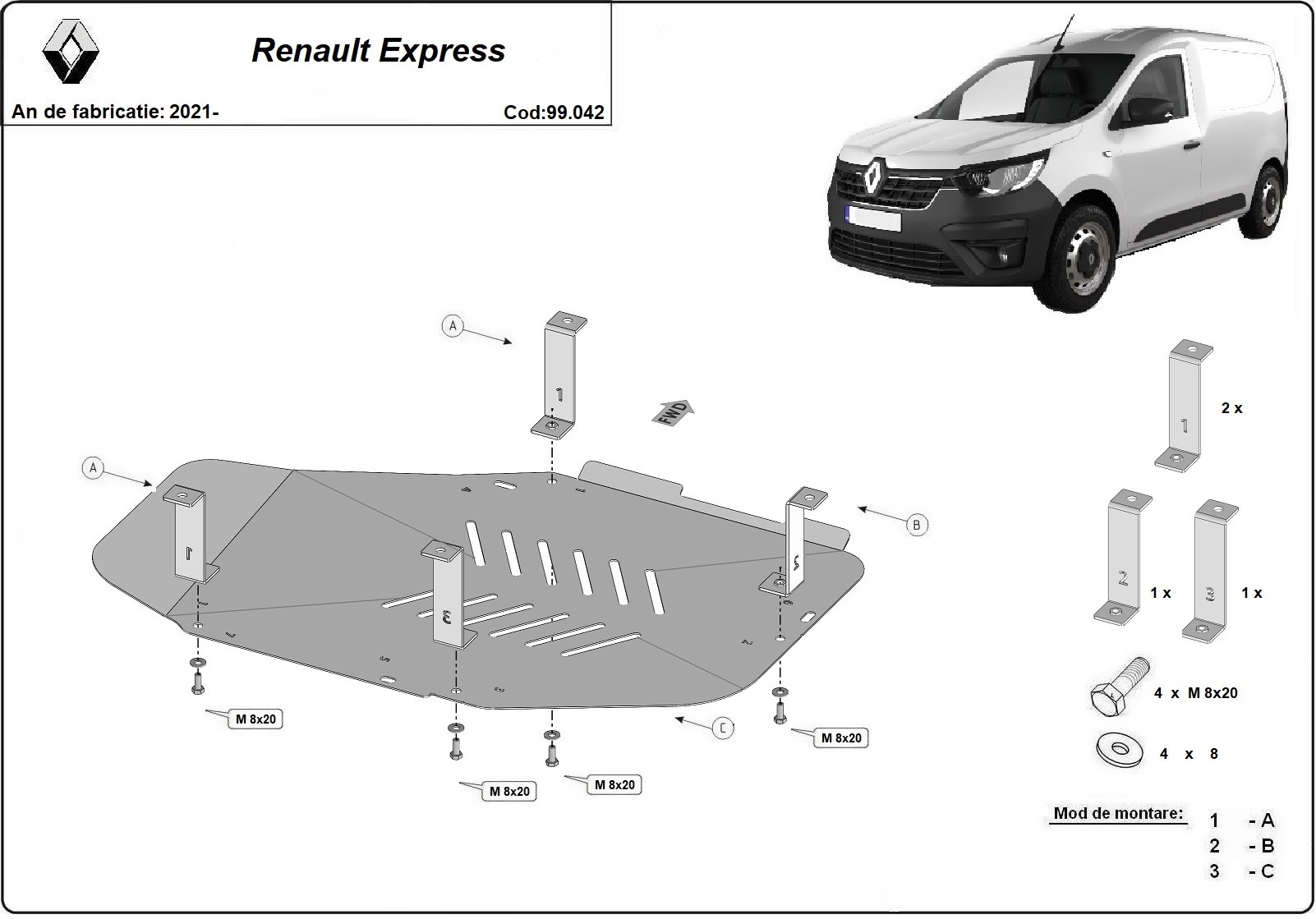 Bunnplate Stål Drivstofftank | Renault Express (2021-2026) - 3