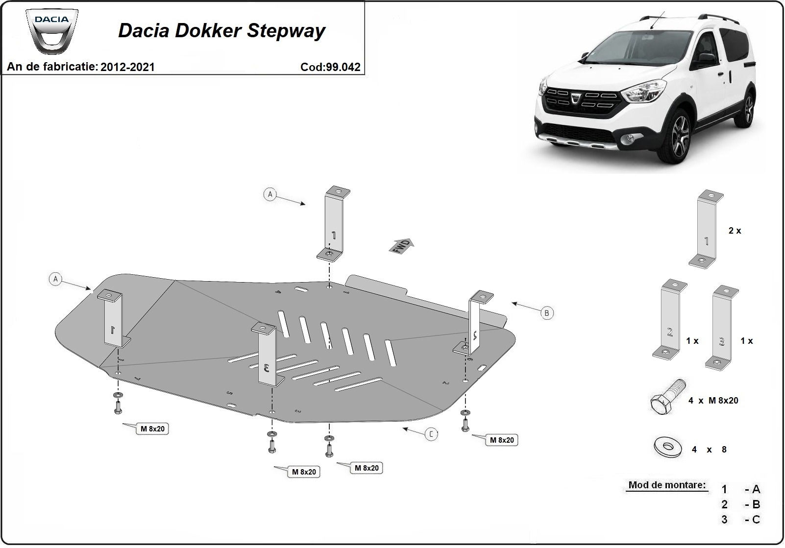 Hasplåt Stål Bränsletank | Dacia Dokker Stepway (2012-2020) - 3