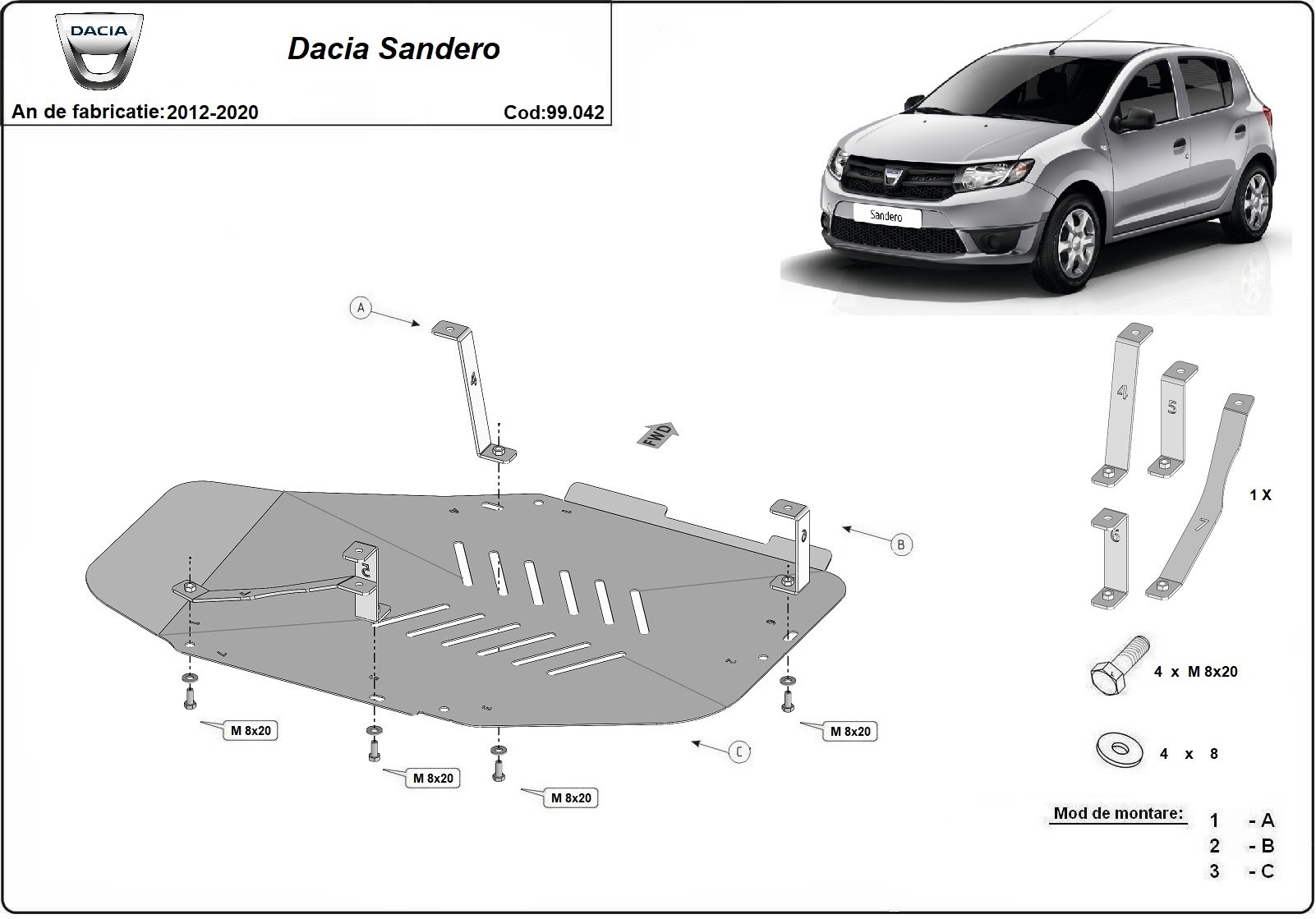 Bundplade Stål Brændstoftank | Dacia Sandero (2012-2020) - 3