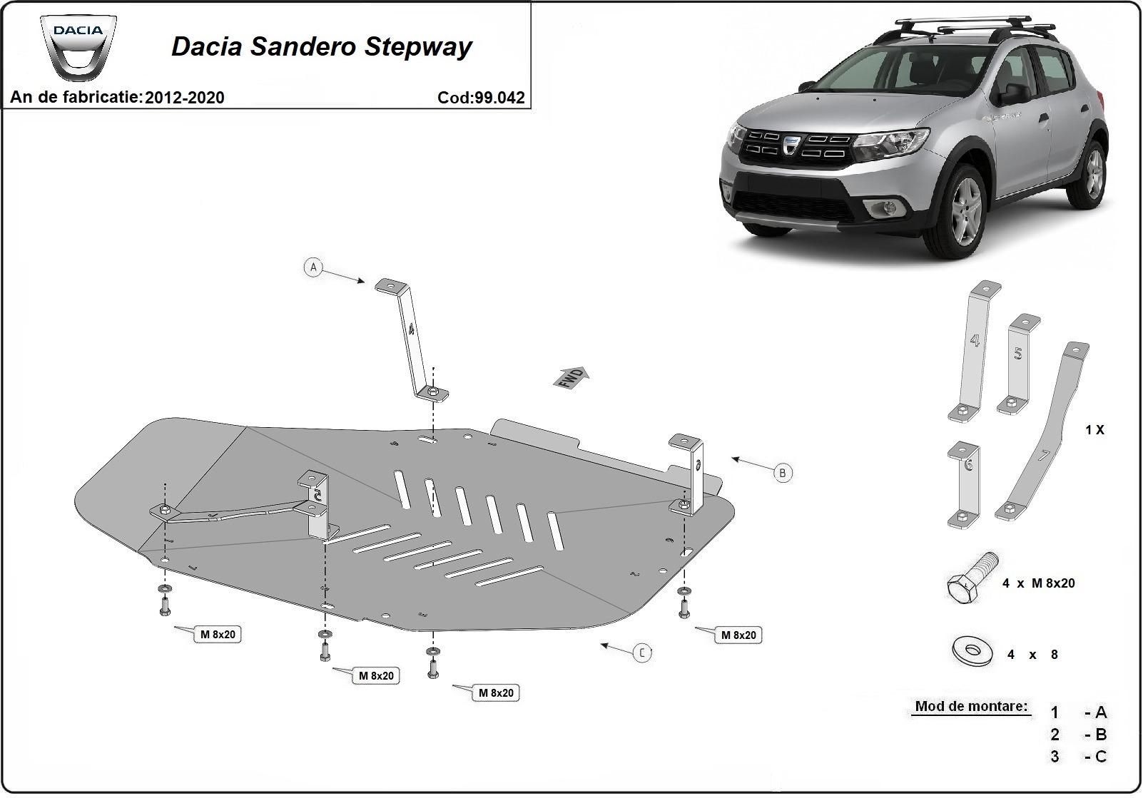 Skid plate Steel Fuel tank | Dacia Sandero Stepway (2012-2020) - 3