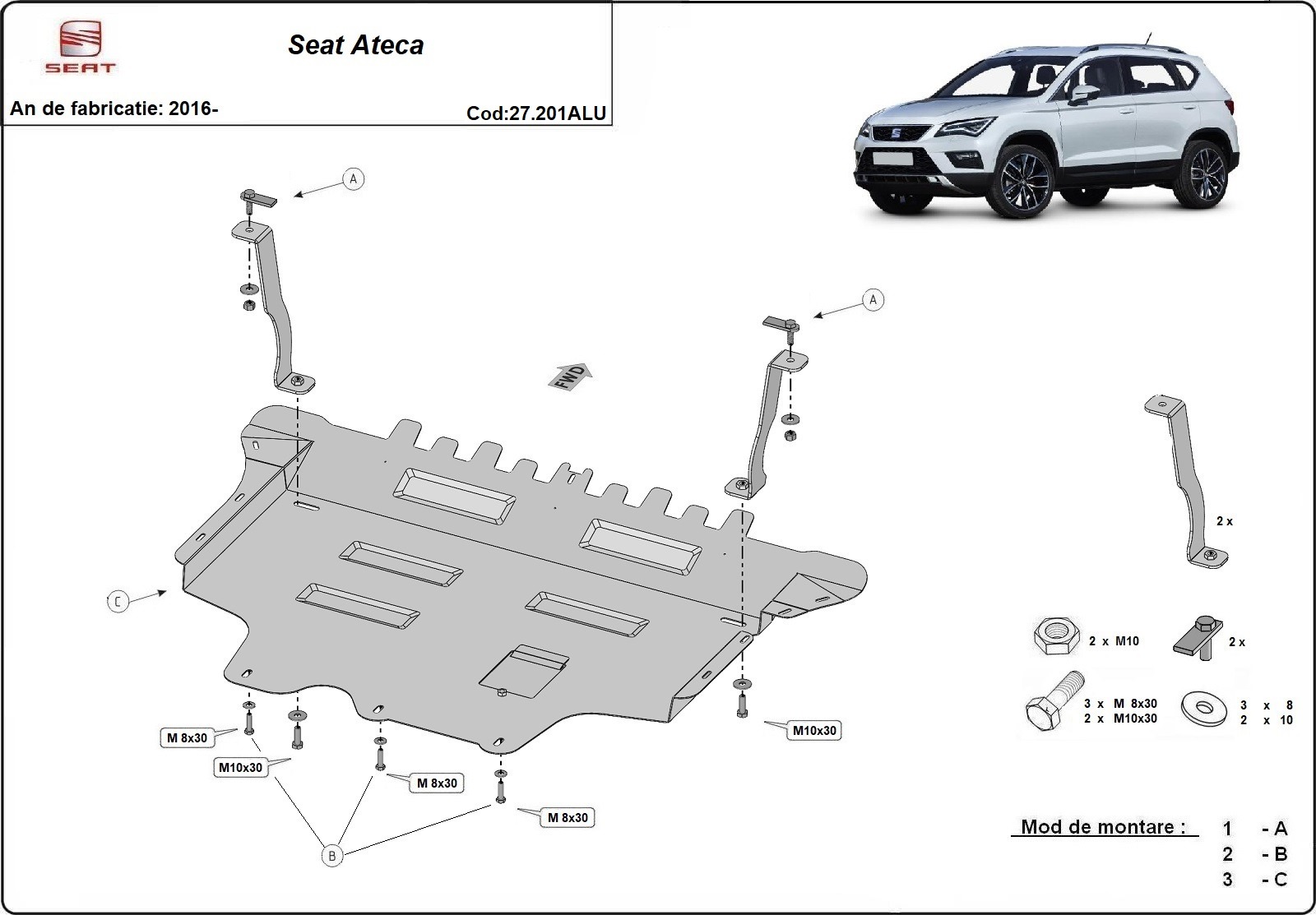 Protection inférieure en aluminium Moteur+ | Siège Ateca (2016-2026) - 3