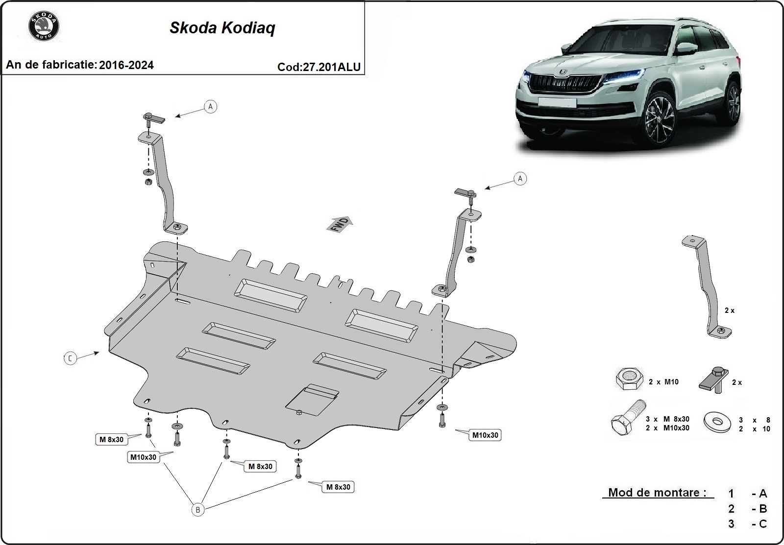 Skid plate Aluminium Engine+ | Skoda Kodiaq (2016-2023) - 3