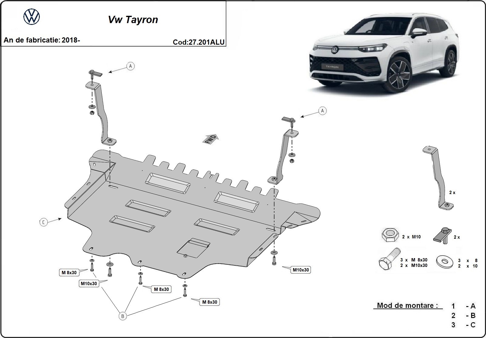 Skid plate Aluminium Engine+ | VW Tayron (2018-2026) - 3