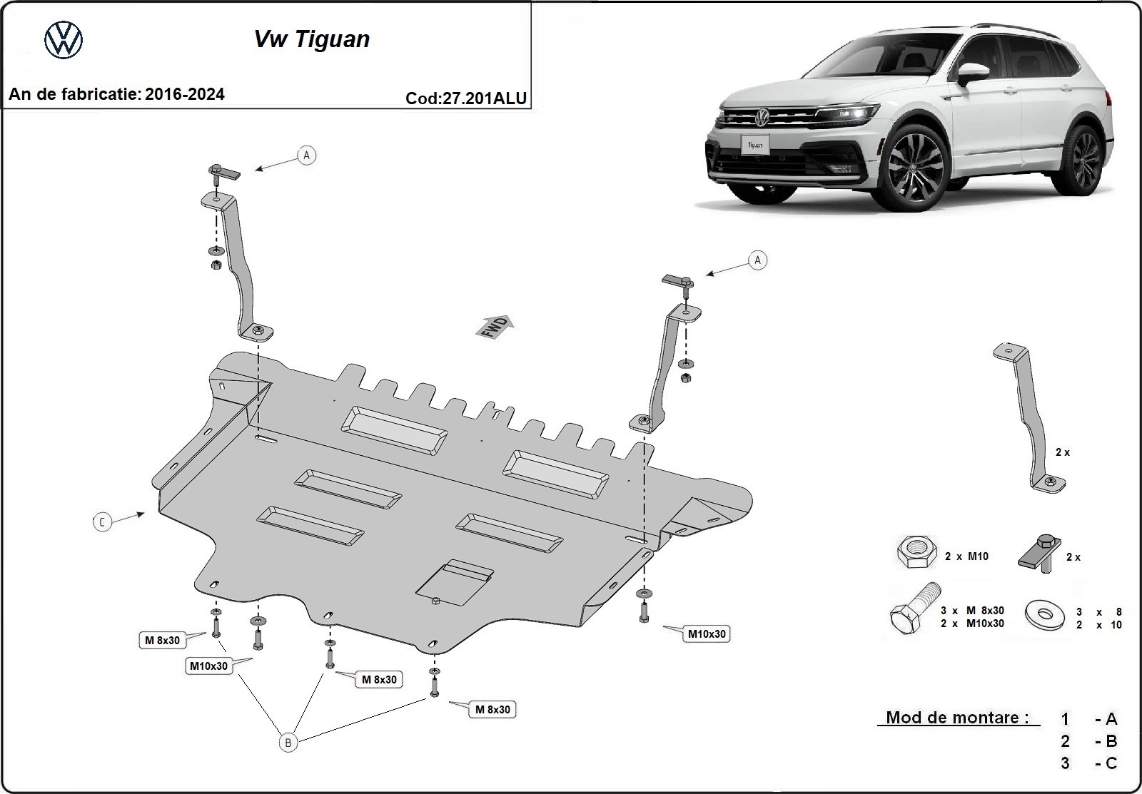 Protection inférieure en aluminium Moteur+ | VW Tiguan (2016-2026) - 3
