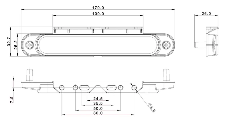 LED Slimline marker light red/bracket12-24v 50cm cable - 3