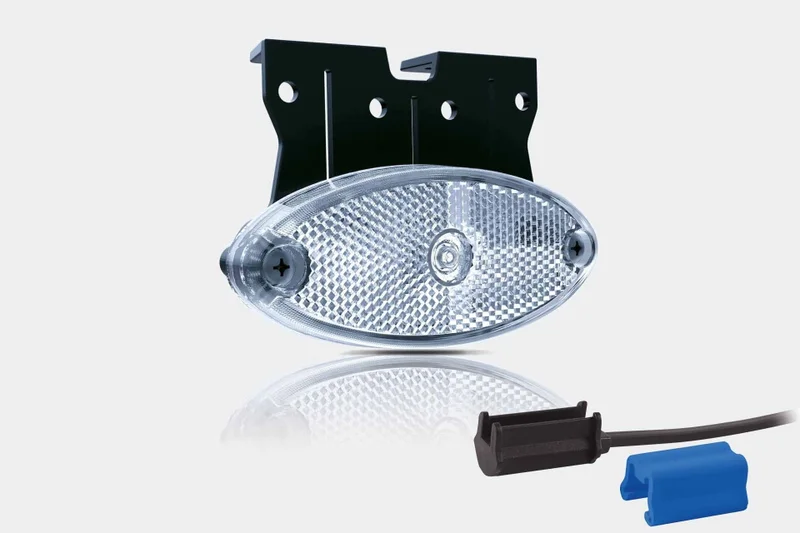 LED Posisjonslys oval hvit med feste 12-24V 0,75 mm² kontakt.