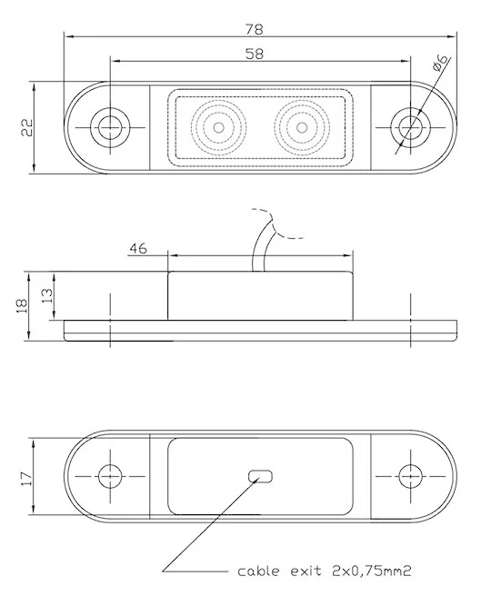 LED Positionsljus vitt 12-24V 1.5mm². kontakt - 3