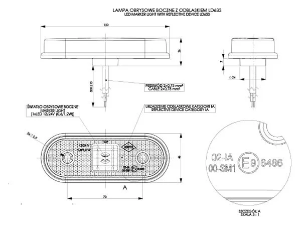 LED marker light amber 12-24v 10m. cable - 2