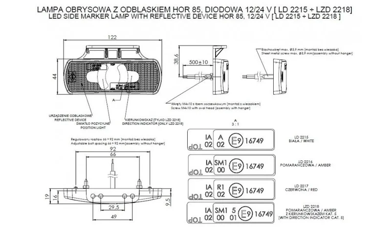LED Posisjonslys NEON hvit med feste 12-24V 50cm kabel. - 2