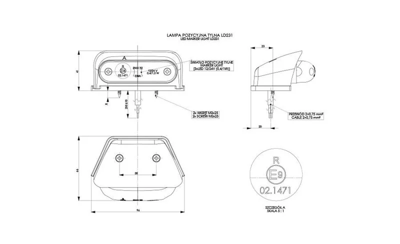 LED Positionsljus vitt med fäste 12-24V 50cm. kabel - 2