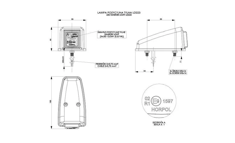 LED Taklampe rød 12-24V - 2