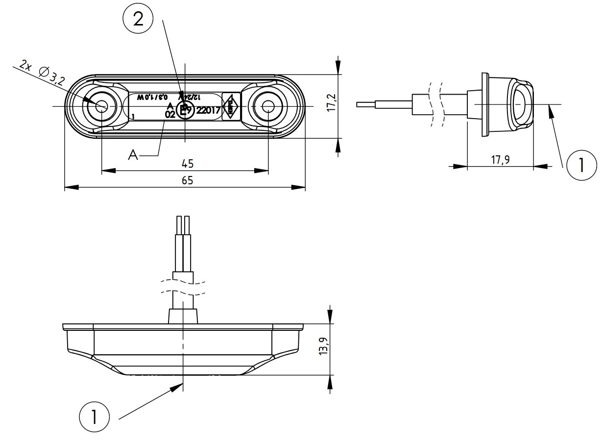 LED marker light white 12-24v 50cm cable - 5