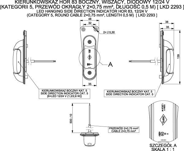LED Side blinker CAT5 12/24v 50cm cable - 2