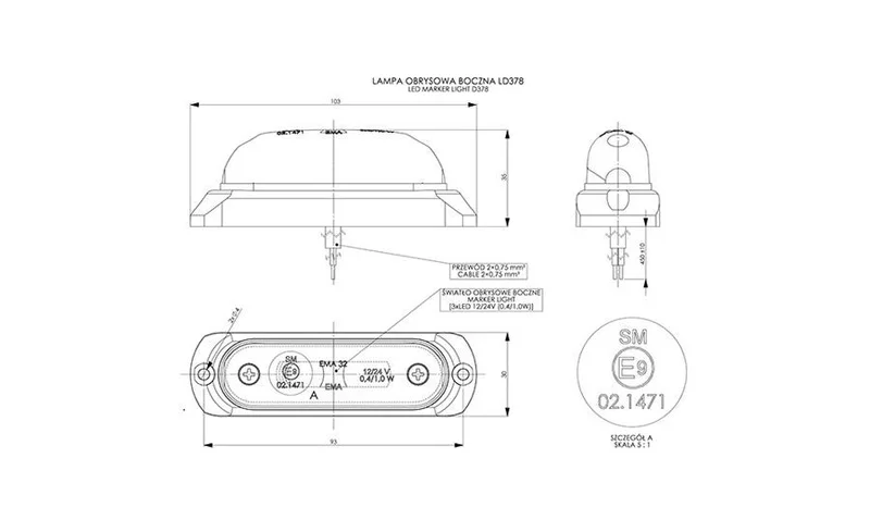 LED marker light red with bracket 12-24v 50cm. cable - 2