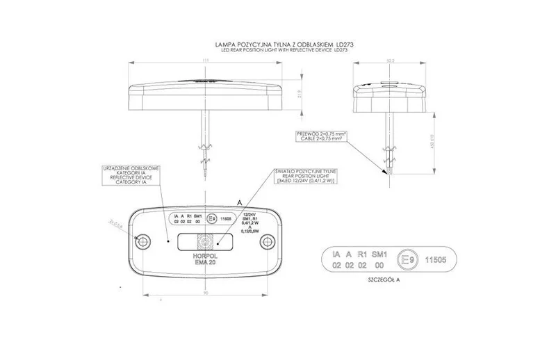 LED Posisjonslys rød 12-24V 45cm kabel. - 2