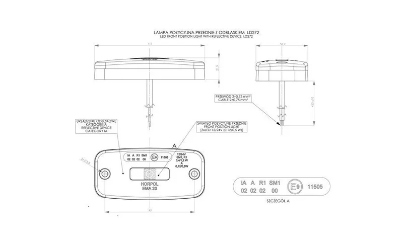 LED marker light white 12-24v 50cm. cable - 2