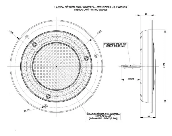 LED-interiörlampa 690lm | 4000K | 12/24V | Infälld vit - 2