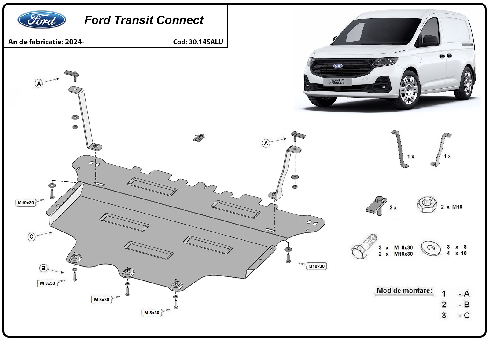 Aluminium-Unterfahrschutz Motor+ | Ford Transit Connect (2024-2026) - 3