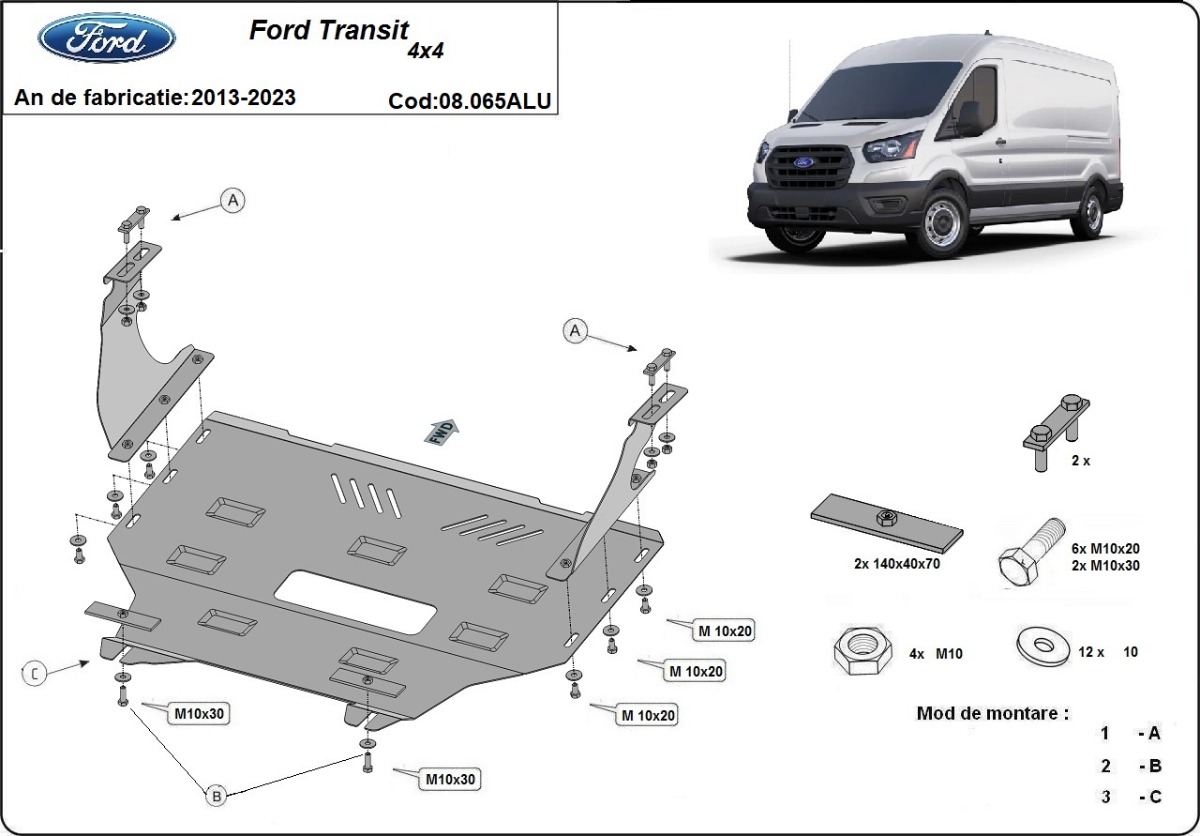 Protector inferior de aluminio Motor+ | Ford Transit 4x4 (2013-2023) - 3