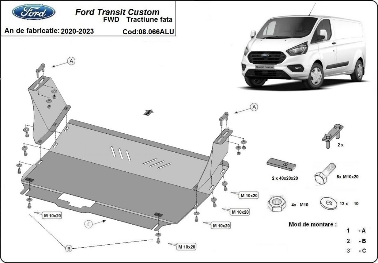 Pohjapanssari Aluminium Moottori+ | Ford Transit Custom - FWD (2020-2023) - 2