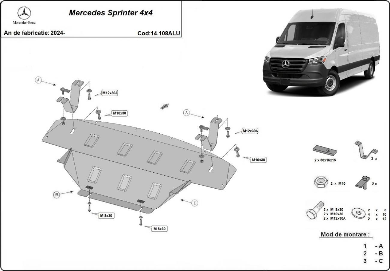 Bunnplate Aluminium Motor+ | Mercedes Sprinter 907 4x4 (2024-2026) - 2