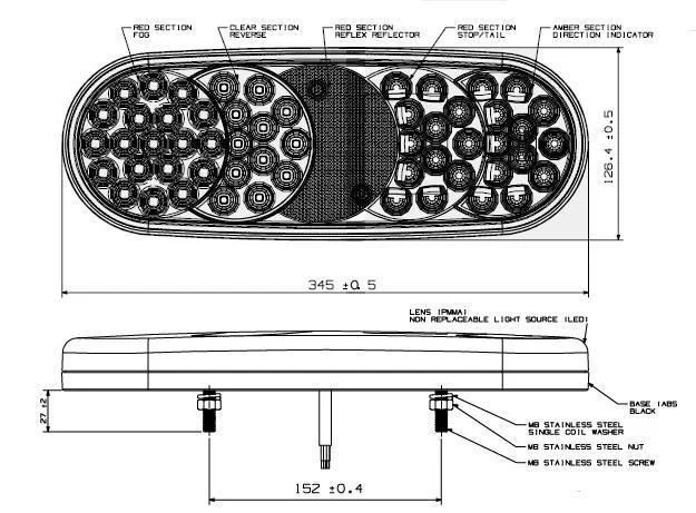 LED Rear light 12-24v 50cm. cable - 2