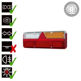 Høyre LED tilhengerlys med dynamisk varsellys 9-36v, 7-PIN, 200 cm kabel.