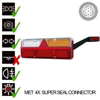 Høyre LED tilhengerlys med dynamisk varsellampe 9-36v, 7-PIN + Superseal + Alarm