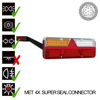 Vennstre LED tilhengerlys dynamisk advarselslys 9-36v, 7-PIN + Superseal