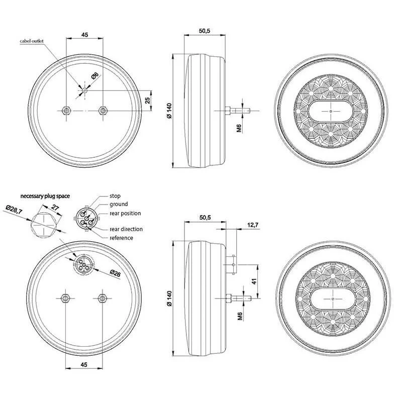 LED Rear light without license plate light 12-36v 5-PIN - 5