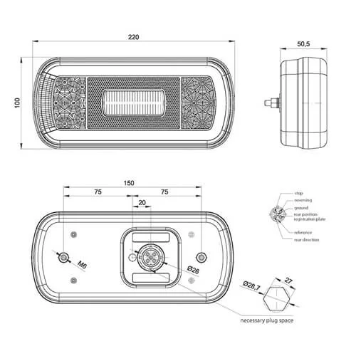 LED Arrière feu avec éclairage de plaque 12-36v 5-PIN - 7