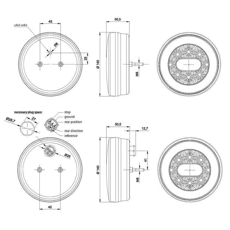 LED reverse luz com luz traseira 12-36v 5-PIN - 3